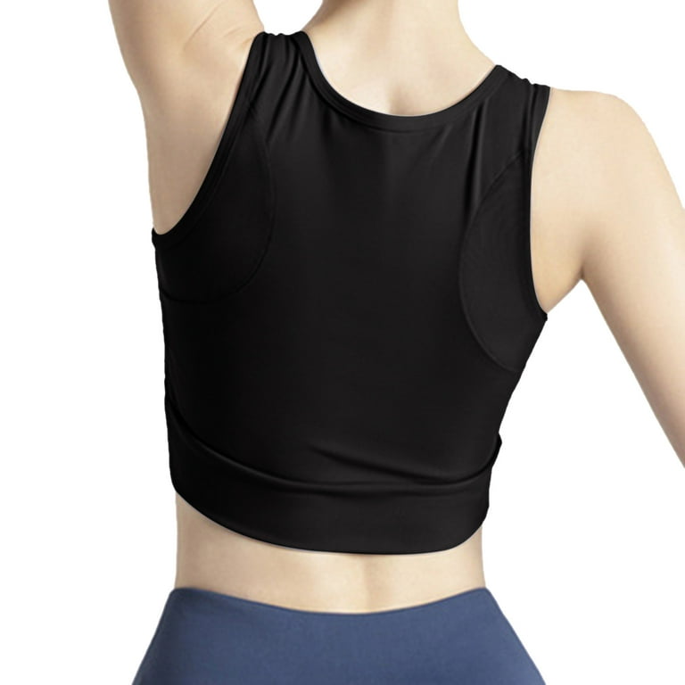 RQYYD Mesh Sports Bra for Women Longline Padded Bra Yoga Crop Tank Tops  Fitness Workout Running Top Black XL