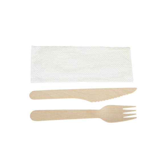 iECO - Individually wrapped 3 piece Birch cutlery kit pack of 250