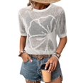 thumbnail image 2 of Women's Summer Short Sleeve Crochet Tops Hollow Out Floral Sweaters Beach Vacation Cruise Outfits White XL, 2 of 9