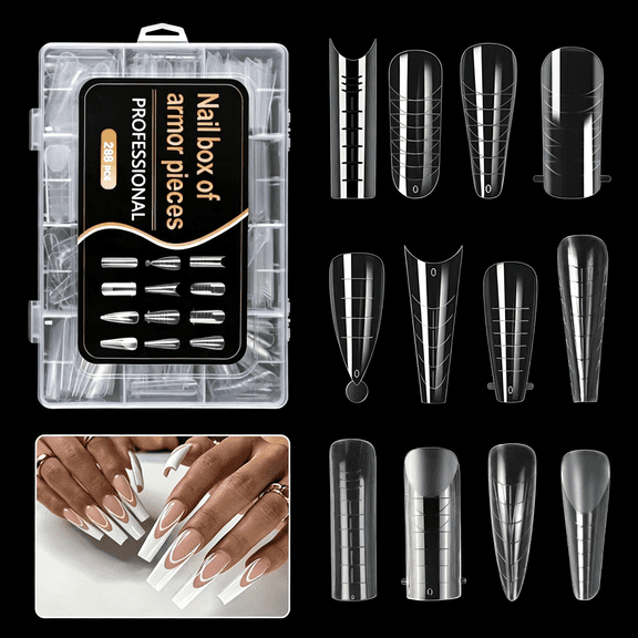 RAGUPEL Nail Dual Forms for Poly Gel, 288Pcs French Nail Forms, 8 Shapes, 12 Sizes Clear Poly Gel Nail Molds for Diy Nails Extension Kit for Salon-Quality Manicures at Home