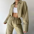 thumbnail image 2 of XZNGL Womens Casual Solid Color Lapel Button Long Sleeved Pants Two-Piece Set, 2 of 7
