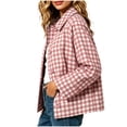 thumbnail image 6 of SETOOFF Women Gingham Plaid Cropped Jacket, Lapel Collar Long Sleeve Button Down Short Coat with Pockets Loose Fit Outerwear for Fall Spring Daily Casual Wear, 6 of 7
