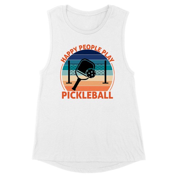 Happy People Play Pickleball Women's Muscle Tank Large White