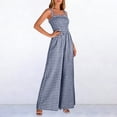 thumbnail image 4 of hoksml Women's Summer Checkered Wide Leg Jumpsuit, Spaghetti Strap Smocked Casual One Piece Outfit, 4 of 8