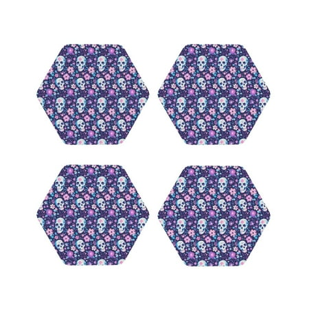 

Tideii Skull Purple Flower for Leather Coasters 4 Pieces Anti-fouling and Anti-scalding Decorative Coasters Suitable for Restaurants Kitchens Coffee Shops-Hexagon