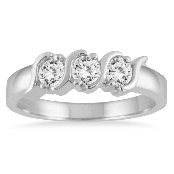 SZUL Women's 1/2 Carat TW 3 Stone S Groove Diamond Band in 10K White Gold (J-K-L Color, I2-I3 Clarity)