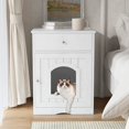 thumbnail image 3 of Cat Litter Box Enclosure, Hidden Litter Box Furniture Cabinet with Drawer, Indoor Cat House Side Table, Large Pet Crate Nightstand, Kitty Litter Box Washroom (White), 3 of 17