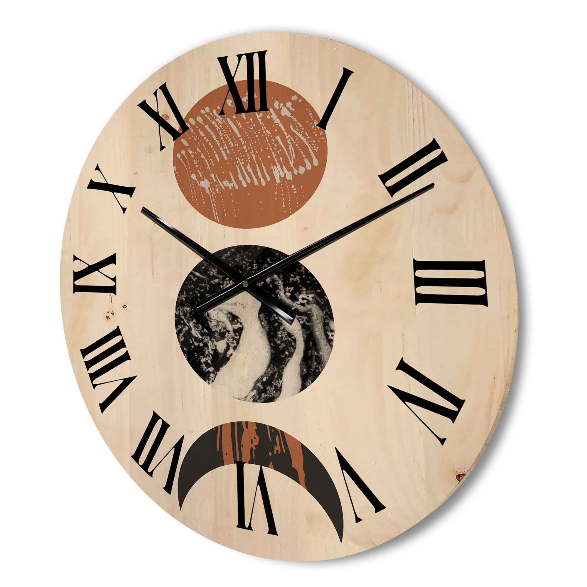 Designart 'Retro Shapes Abstract Moons and Suns' Modern Wood Wall Clock