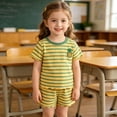 thumbnail image 4 of 2-3 Years Child Toddler Girl Outfits Short Sleeves T Shirt Tee Tops + Shorts Cute Outfits Set for 0 6 12 18 24 M 1t 2t 3t 4t 5t 6t Pajamas & Dailywear Set Girls Yellow Tracksuit, 4 of 5