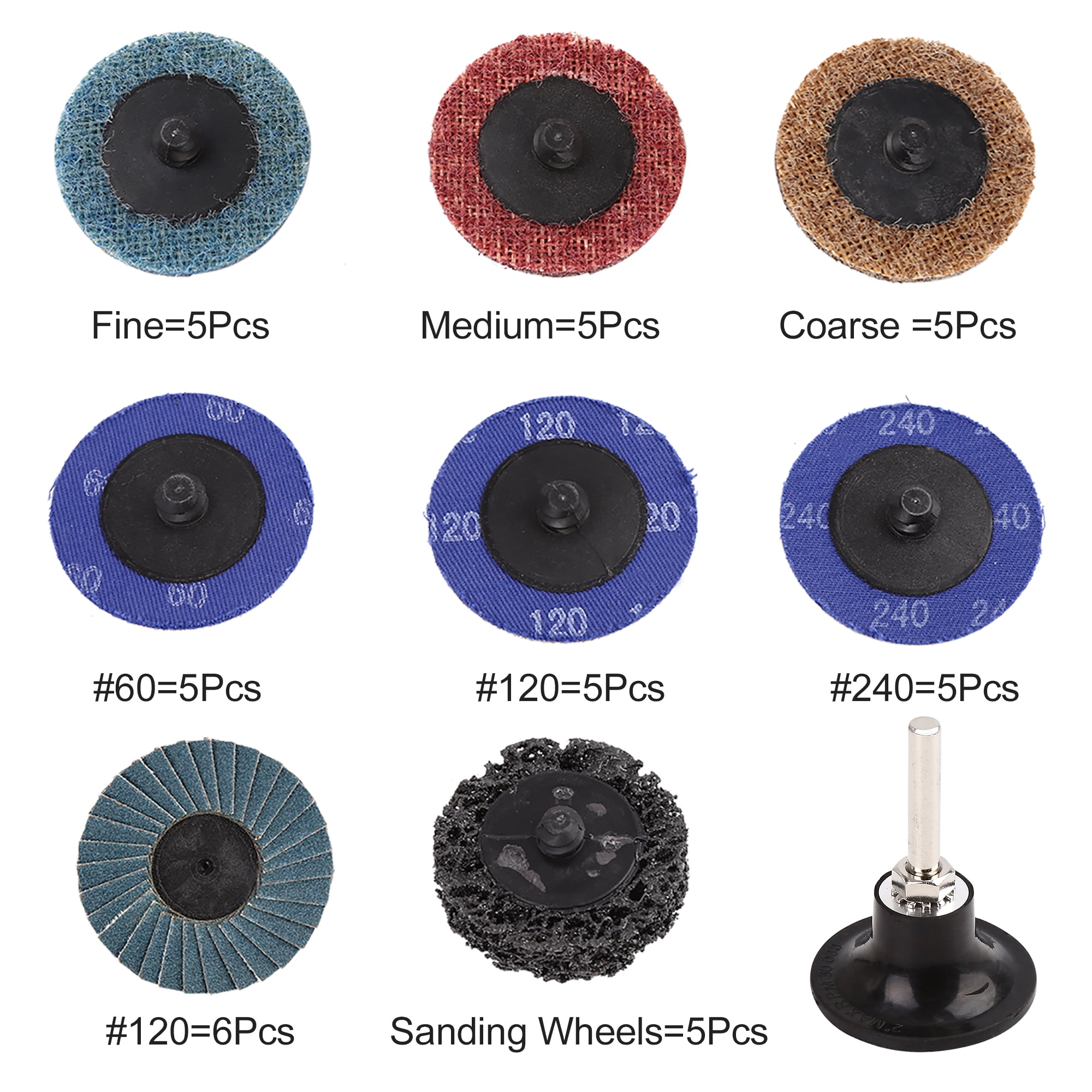 Unique Bargains 42 Pcs 2" Sanding Discs Nylon Lock Surface Coarse Medium Fine