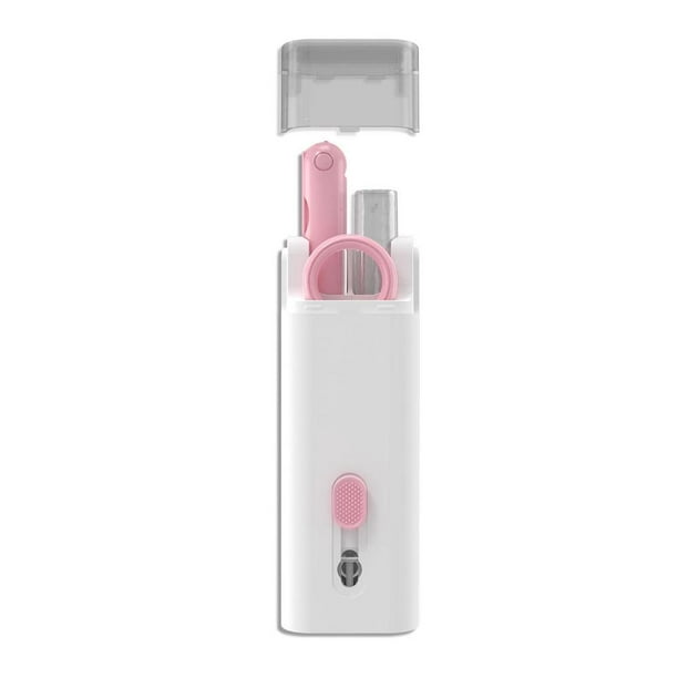 Kit de limpieza de teclado - Cepillo limpiador para eliminar el polvo 7 en 1 en las esquinas (rosa)