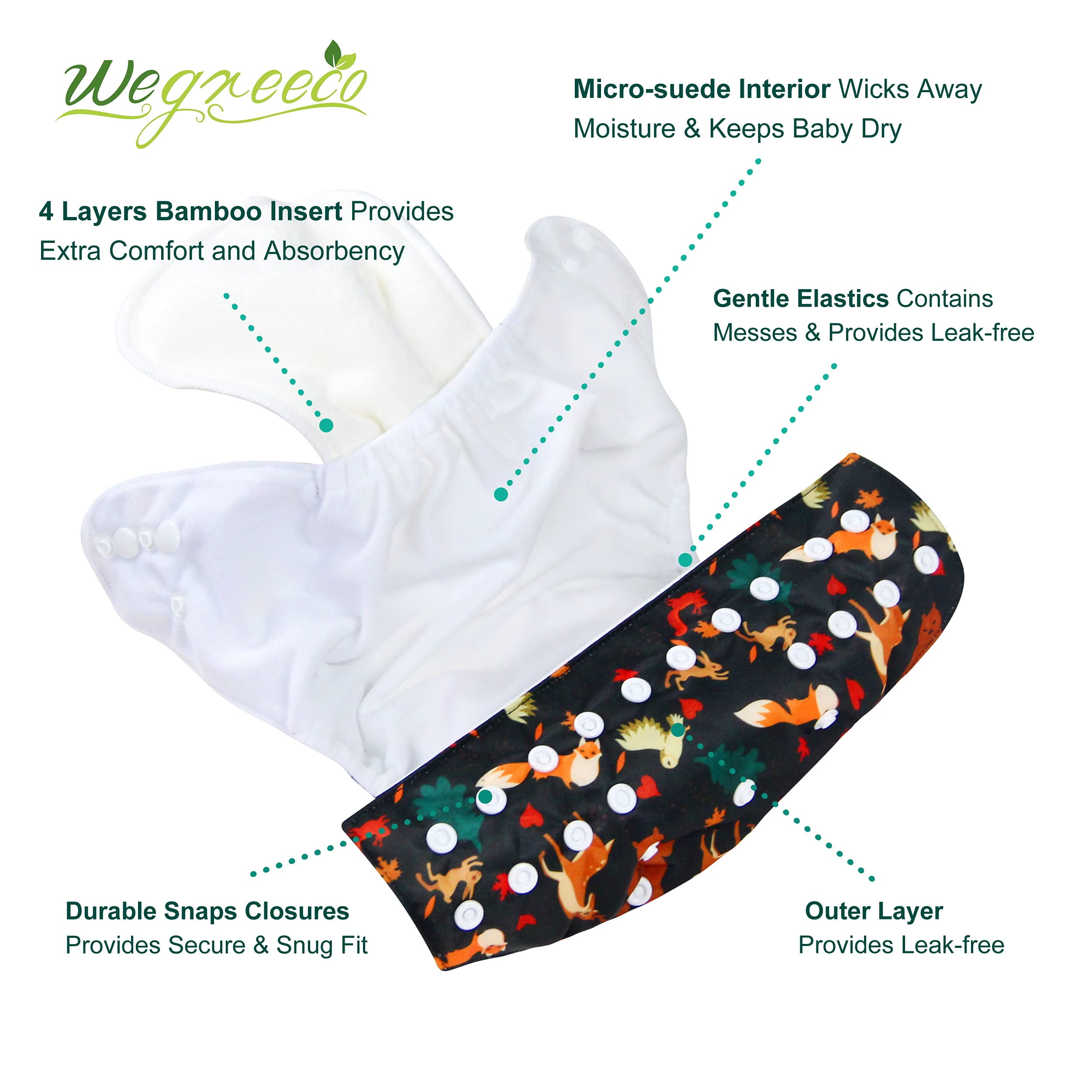 Wegreeco Washable Reusable Baby Cloth Pocket Diapers 6 Pack + 6 Bamboo Inserts (with 1 Wet Bag, Starry Sky)