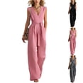 thumbnail image 5 of Women's V Neck Wide Leg Jumpsuit Sleeveless Belted Casual Dressy One Piece Outfit, 5 of 5