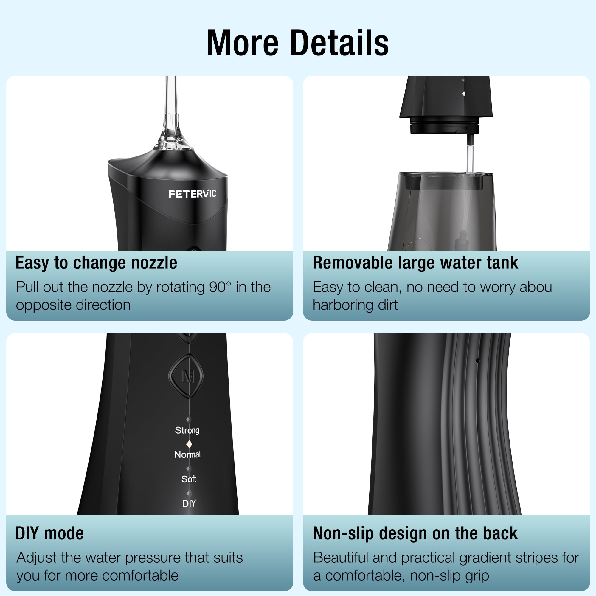 FETERVIC Cordless Water Flosser for Teeth – 350ml Large Tank, 4 Cleaning Modes, 8 Jet Tips, Rechargeable Dental Oral Irrigator for Braces, Implants, Travel & Home Use