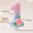 thumbnail image 4 of Number 1 Candle, First Birthday Candle, 3 in Height, Pink Confetti Glitter, Flower Birthday Party Decorations, First Birthday Cake Topper, Pink Birthday Decorations, 1 Pc, 4 of 6