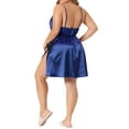 thumbnail image 3 of Agnes Orinda Women's Plus Size Valentines Day Satin Camisole Deep V Neck Side Slit Lace Sleepshirts 1X Royal Blue, 3 of 6