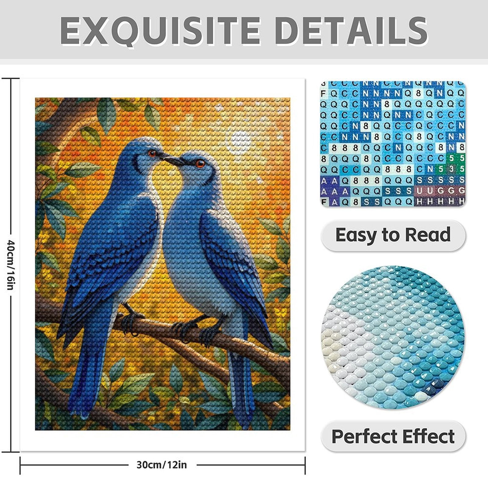 Diamond Art Kit for Adults, Birds On Branch Vibrant Mosaic Sun Diamond Painting for Adults Beginners, 5D DIY Diamond Art Painting Kits, Colorful Diamond Painting Craft for Home Decor 12x16