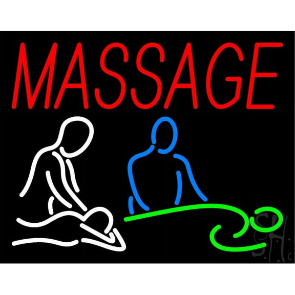 Massage LED Neon Sign 24 x 31 - inches, Black Square Cut Acrylic Backing, with Dimmer - Bright and Premium built indoor LED Neon Sign for Spa interior decor and storefront.