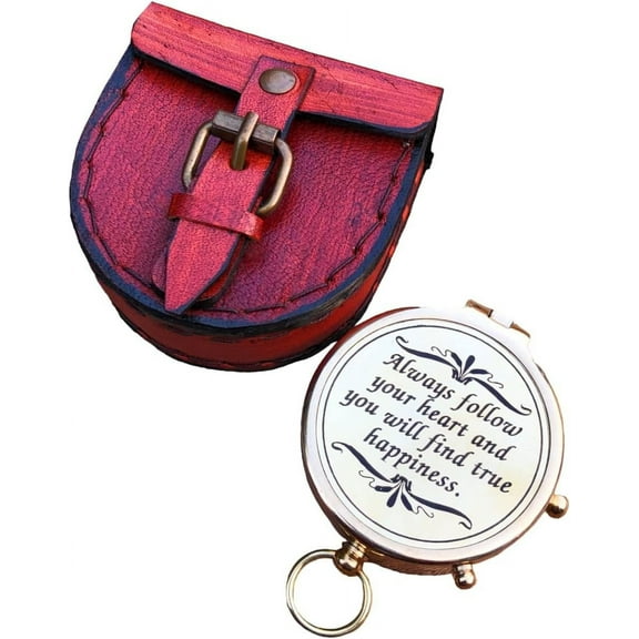 Brass Engraved Compass Directional Pocket Working Compass with Stamped Leather Case Personalized Gift for Anniversary, Birthday, Love, Sorry, Valentines Day, Keepsakes, Old Memories, Love Momentos