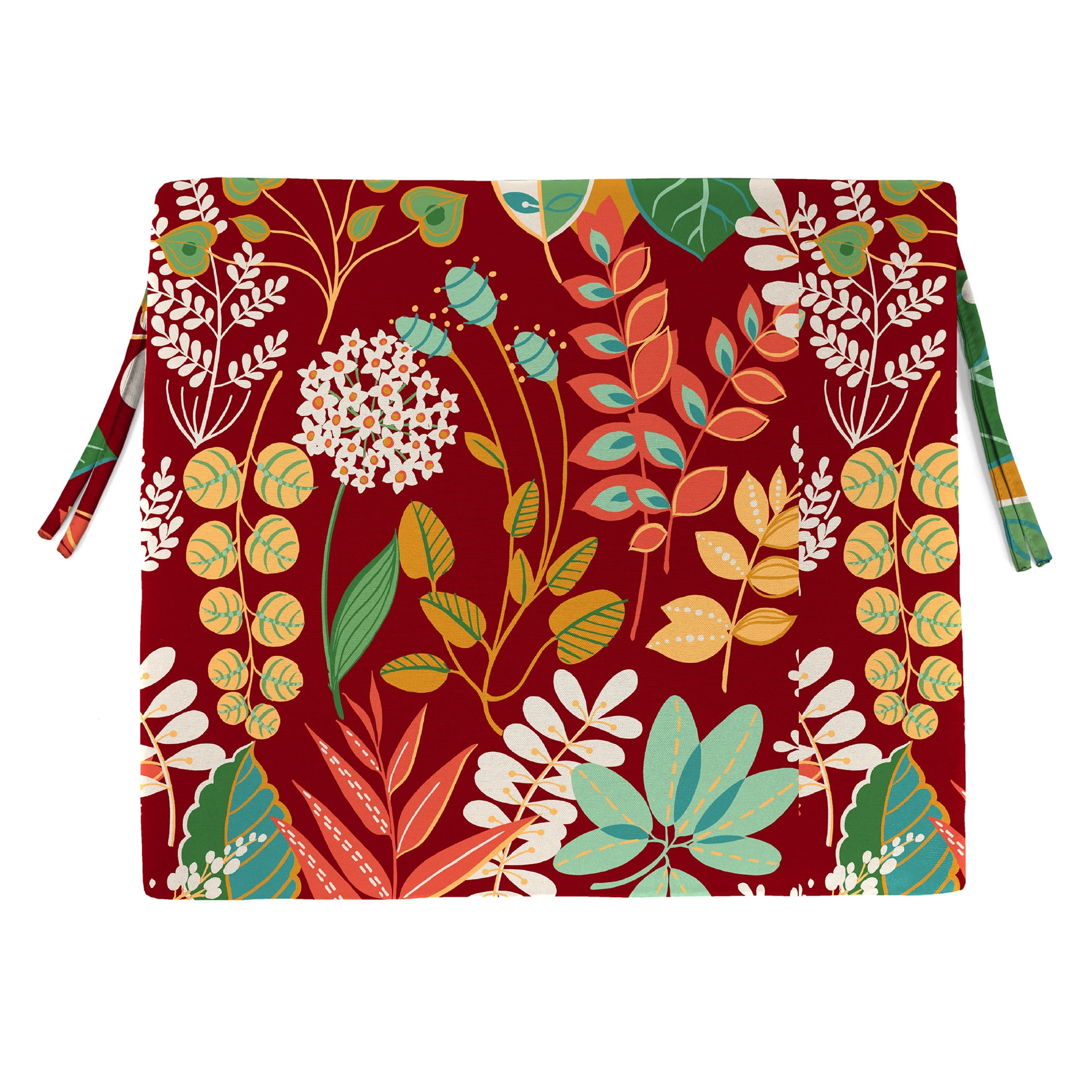 Jordan Manufacturing 17" x 19" Windcrest Mulberry Maroon Leaves Rectangular Outdoor Chair Pad Seat Cushion with Ties (2 Pack)