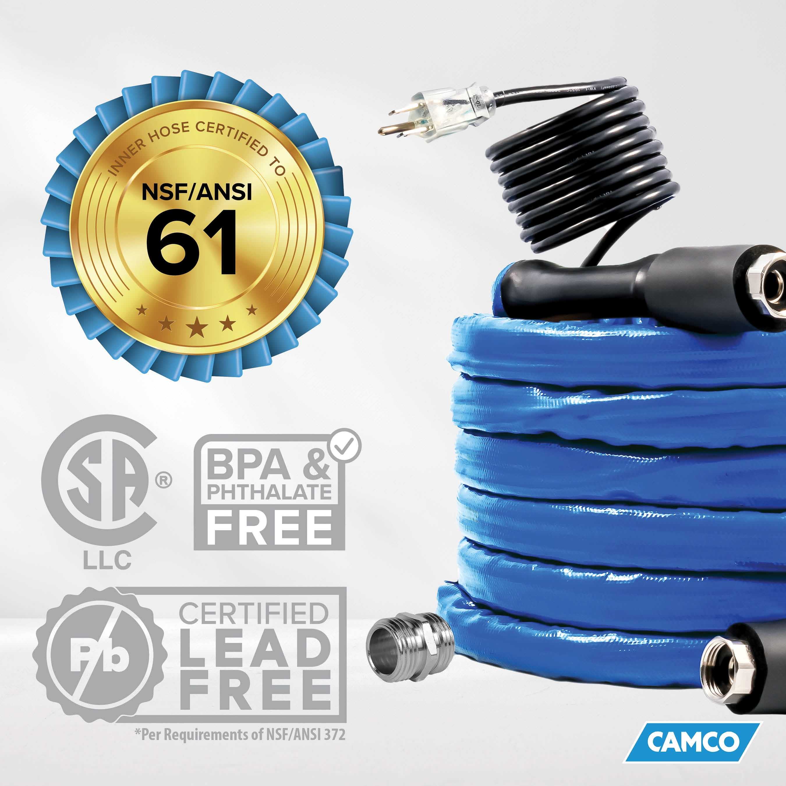 Camco 50-Foot Heated Water Hose for RV - Water Line Freeze Protection (22924)