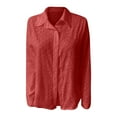 thumbnail image 5 of Tittly Button Down Shirts Blouses for Women Lace Embroidery Long Sleeve Blouse Women's Hollow Lace Embroidered Long Sleeve Button Up Fashion Shirt Tshirts Shirts Long Sleeve Shirts for Women Red 5XL, 5 of 5