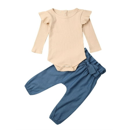

Inevnen 2Pcs Outfits Baby Girls Ruffle Romper Bodysuit Tops Denim Jeans Pants Floral Halen Pants