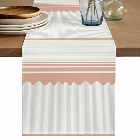 Table Runner 48 Inches Long for Kitchen Dining, Orange Striped Dresser Scarf Farmhouse, Dining Table Decorations for Wedding/Parties, Abstract Modern Geometric Stripes 13 x 48 In