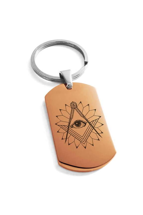 Stainless Steel Freemasons Masonic Lotus All Seeing Eye Engraved Dog Tag Keychain Keyring