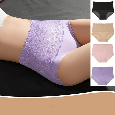 

4 Pack Women Sexy Lace Underwear Briefs Plus Size Lace Panties High Waist Hipster Panties