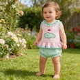thumbnail image 2 of CAIVO Child Girls Outfit Sets With Embroidered Lace Short Sleeve Tops And Shorts Cute Athletic Playwear Toddlers Kids Relaxed Fit Clothes Sets, 2 of 4