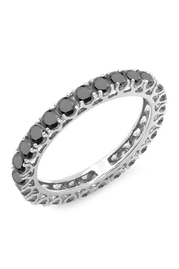 Collection 1.50 Carat (ctw) 18K Round Black Diamond Ladies Eternity Wedding Stackable Ring Band 1 1/2 CT, White Gold
