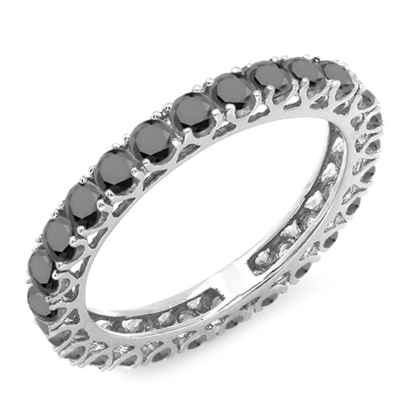 Dazzlingrock Collection 1.50 Carat (ctw) 18K Round Black Diamond Ladies Eternity Wedding Stackable Ring Band 1 1/2 CT, White Gold