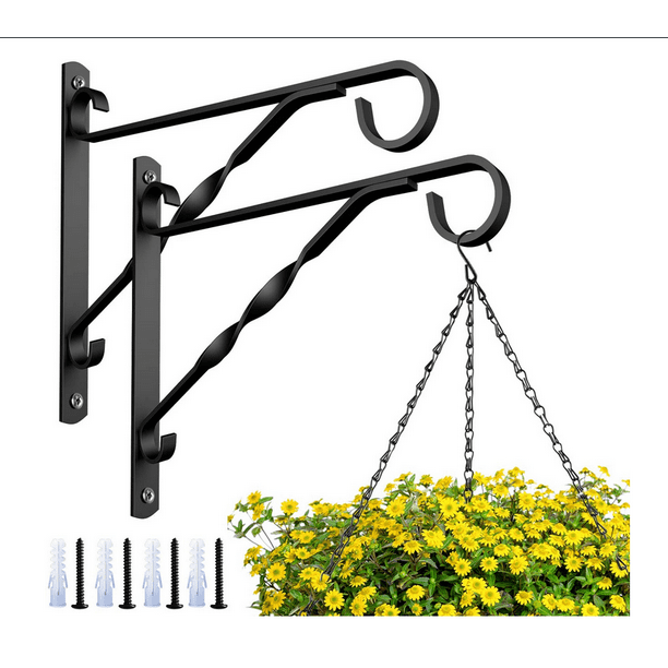2 pcs hanging plant bracket 10 inch wall hanger outdoor decorative wrought iron hooks for bird feeders planters lanterns black walmart com ikea fake