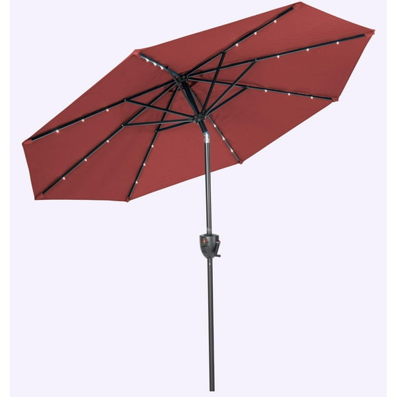 Parapluie solaire rond de 9 pi avec haut-parleur Bluetooth intégré Sun-Ray - Écarlate