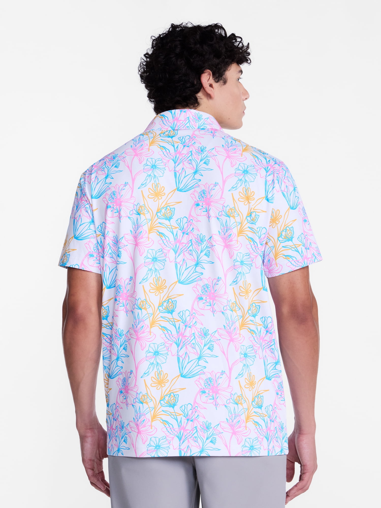 Birdie Bound Men's and Big Men's Flower Line Print Polo Shirt, Sizes XS-4XLT