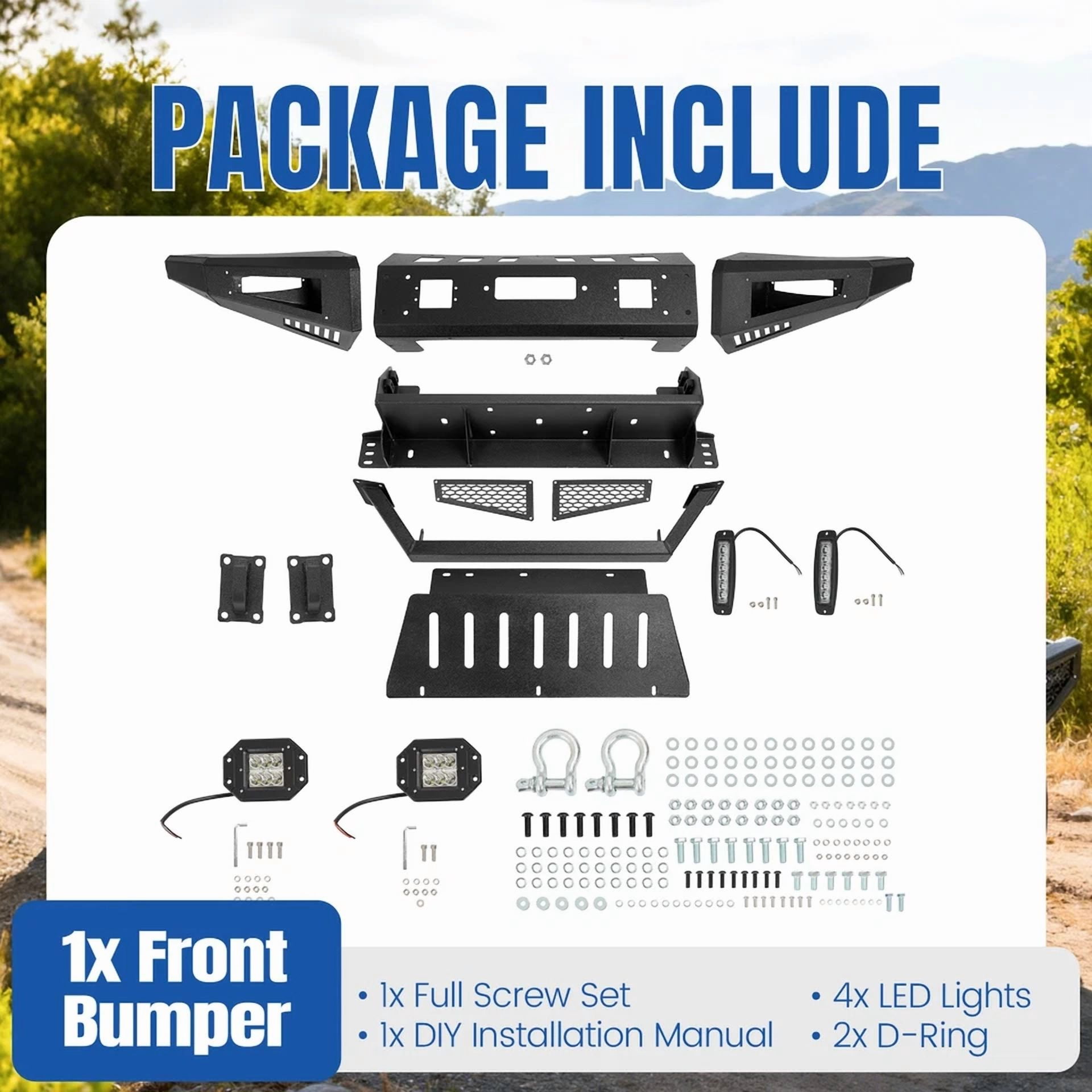 Kojem Front Bumper Assembly W/Winch Plate & LED Lights for 2007-2014 Toyota FJ Cruiser