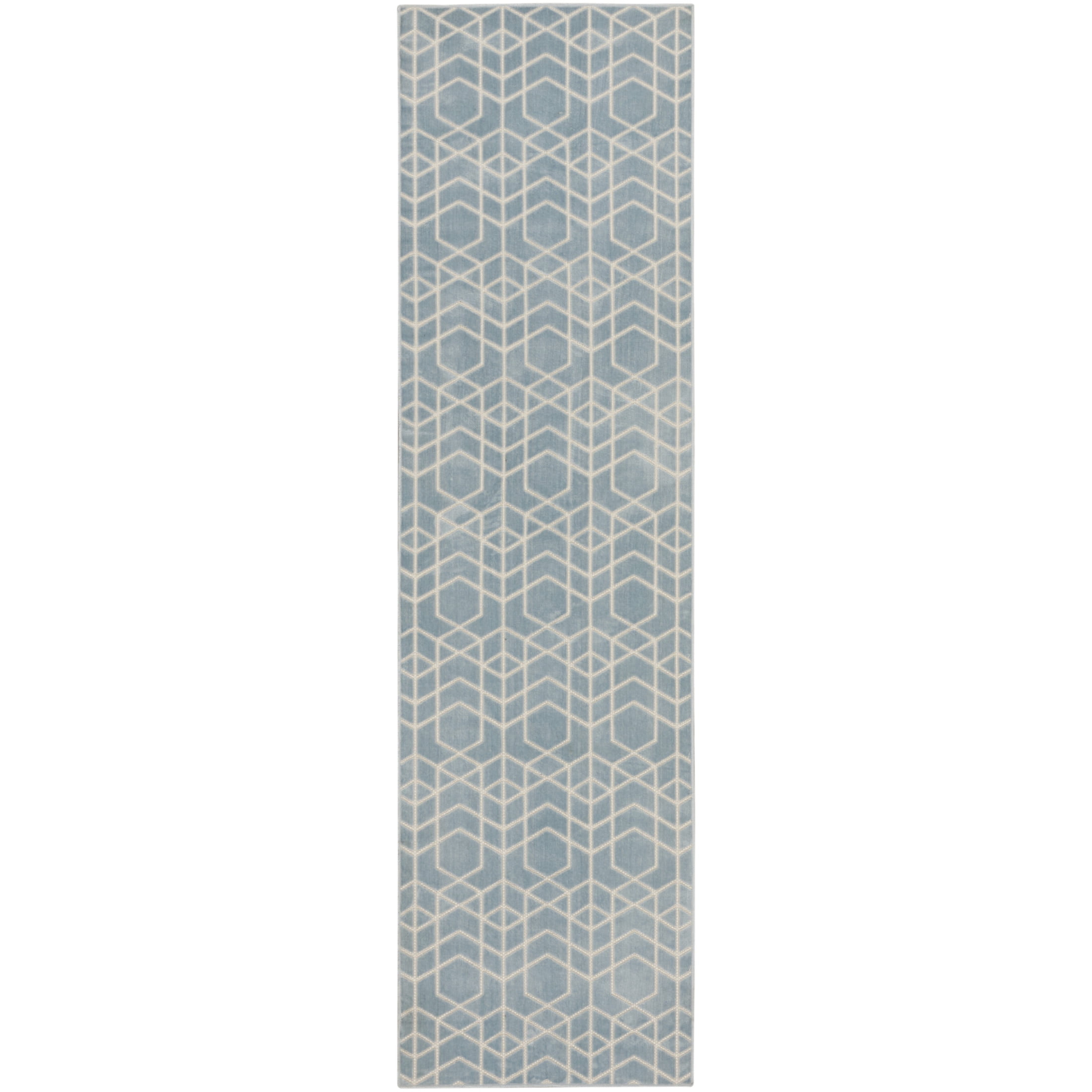 Nourison Washable Charm 2'2" x 8' Blue Ivory Modern Indoor Rug