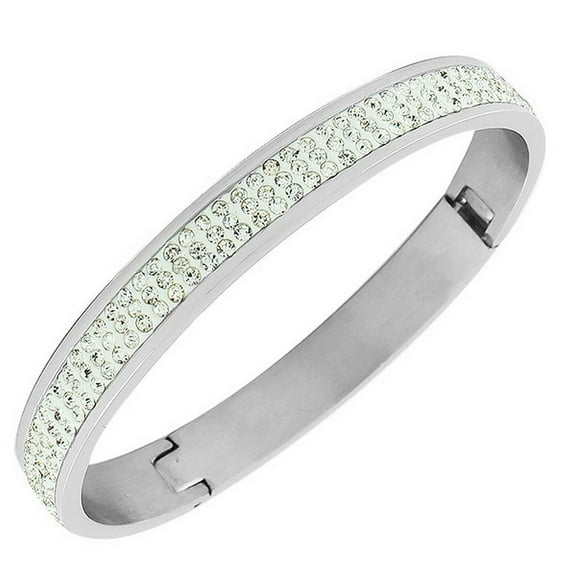 Stainless Steel Silver-Tone White CZ Bangle Bracelet