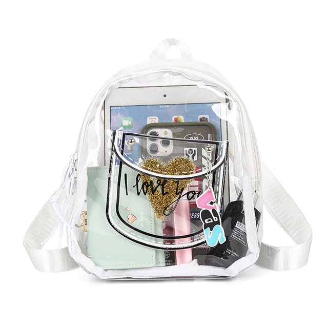Mochila informal para mujer bolso escolar con letras pequeñas hombro transparente correa ajustable PVC uso diario