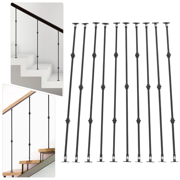 10 Pack Wrought Iron Balusters with Base,Staircase Decorative Metal Balusters, 44.4in Deck Balusters (5 Single Knuckle Balusters 5 Double Knuckle Balusters)
