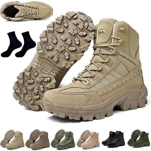 Luxsines Leather Boots, Mens Orthopedic Support Anti-Puncture Work Boots Waterproof Anti-Sprain Hiking Boots, Outdoor Lightweight Tactical Combat Boot with Side Zipper