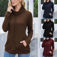 thumbnail image 6 of Women's Long sleeves Solid High Neck Sweatshirts Casual Drawstring Loose Lightweight Pullover, 6 of 7