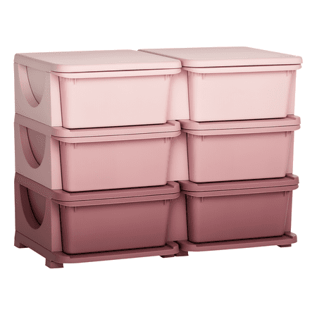 Kids Storage Organizer 3 Tier 6 Drawer Toy Bins for Bedroom Nursery - Pink