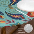 thumbnail image 3 of Teal Red Boho Floral Round Tablecloth, Fitted Table Cover with Elastic for 45"-54" Round Tables, Vintage Southwestern Ethnic Tribe Table Cloth Outdoor Indoor Dinning Party Waterproof Tablecloths, 3 of 7