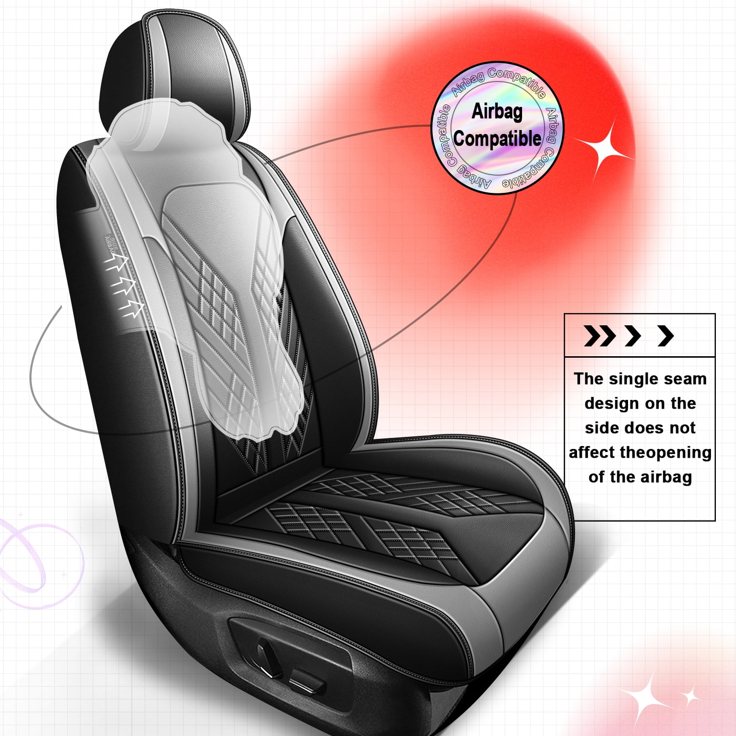 HQBQBUG Seat Covers Custom Fit for Hyundai Elantra 2017-2025 2026 2 Seats Waterproof Leather Car Seat Covers Protectors with Lumbar Support Grey,Front Set(2 Seats)