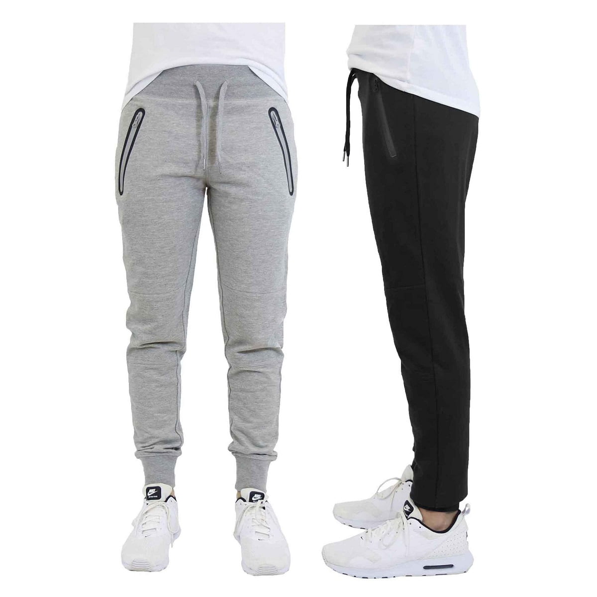 DARESAY 2 Pack of Mens French Terry Joggers Casual Active Gym Running Sweatpants with Zipper Pockets