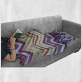 thumbnail image 5 of Chevron Soft Flannel Fleece Throw Blanket, Chevron from Small Strikes Horizontal Stripes in Contemporary Design, Cozy Plush for Indoor and Outdoor Use, 60" x 80", Purple Khaki Blue, by Ambesonne, 5 of 5