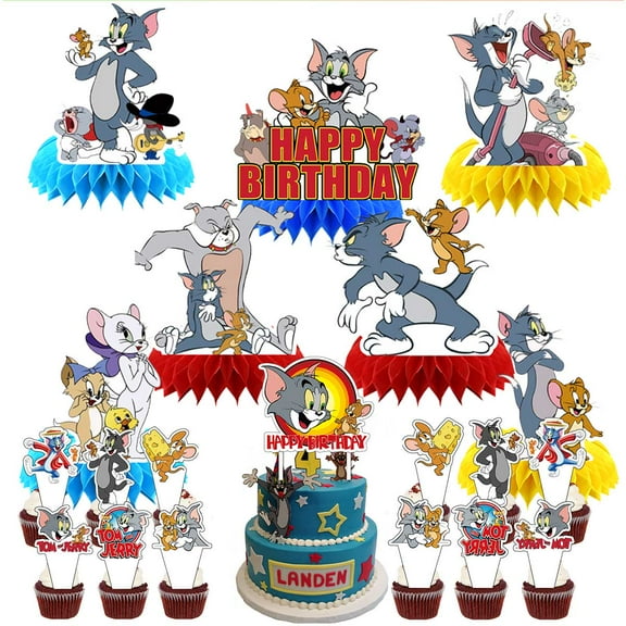 Tom and Jerry Party Decorations Centerpieces Table Toppers Honeycomb Cake Toppers for Birthday Party Decor Supplies Photo Props