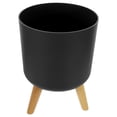 thumbnail image 5 of PAMINGONO 1Pack Modern Minimalist Grey Abs Flower Pot With Wooden Stand For Home 11.4X8.1X8.1in, 5 of 8